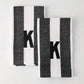 Set of 2 Diane Keaton + Hudson Grace monogrammed hand towels, grey and white striped, with black letter K.
