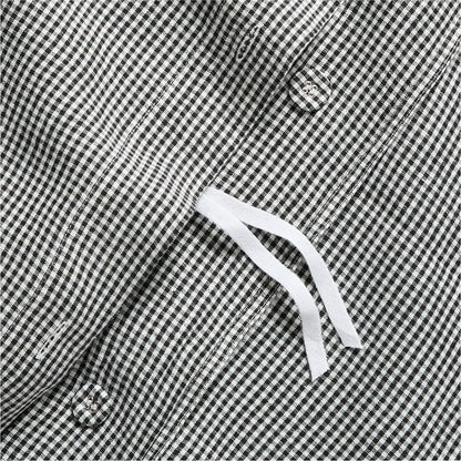 Diane Keaton + Hudson Grace petite gingham linen duvet cover, black and white, with white ties and button closure.