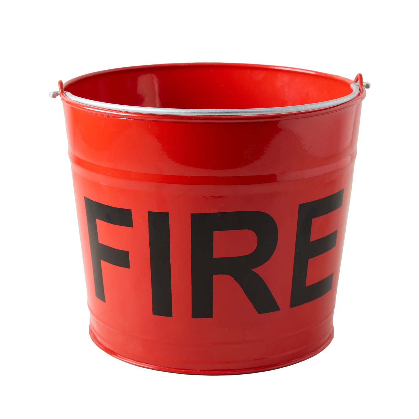 Diane Keaton + Hudson Grace Flame Red Galvanized Steel "FIRE" Bucket with black graphic.