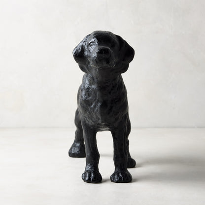 Matte black cast iron dog door stopper, "Reggie" design from Diane Keaton x Hudson Grace Collection.