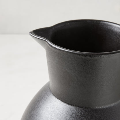 Diane Keaton + Hudson Grace sculptural black stoneware pitcher, handcrafted terracotta, oversized.