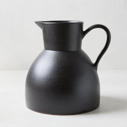 Diane Keaton + Hudson Grace sculptural black stoneware pitcher, oversized and handcrafted.