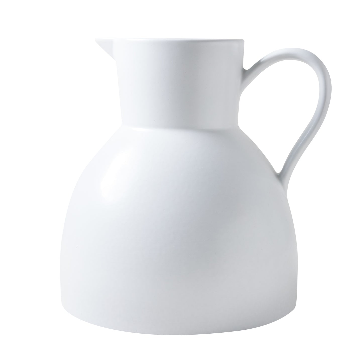 Diane Keaton + Hudson Grace sculptural white stoneware pitcher with handle and spout.