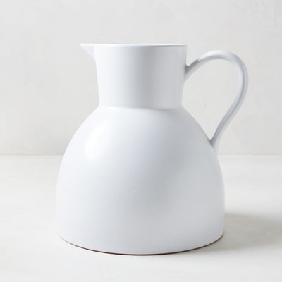 Diane Keaton + Hudson Grace sculptural white stoneware pitcher, large and decorative.