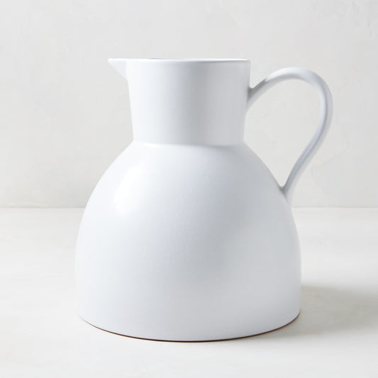 Diane Keaton + Hudson Grace sculptural white stoneware pitcher, large and decorative.