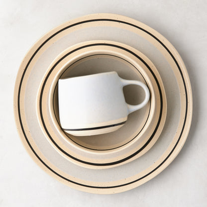 Diane Keaton + Hudson Grace Sketch Stoneware Dinner Plate, coupe shape, speckled finish, hand-drawn black line.