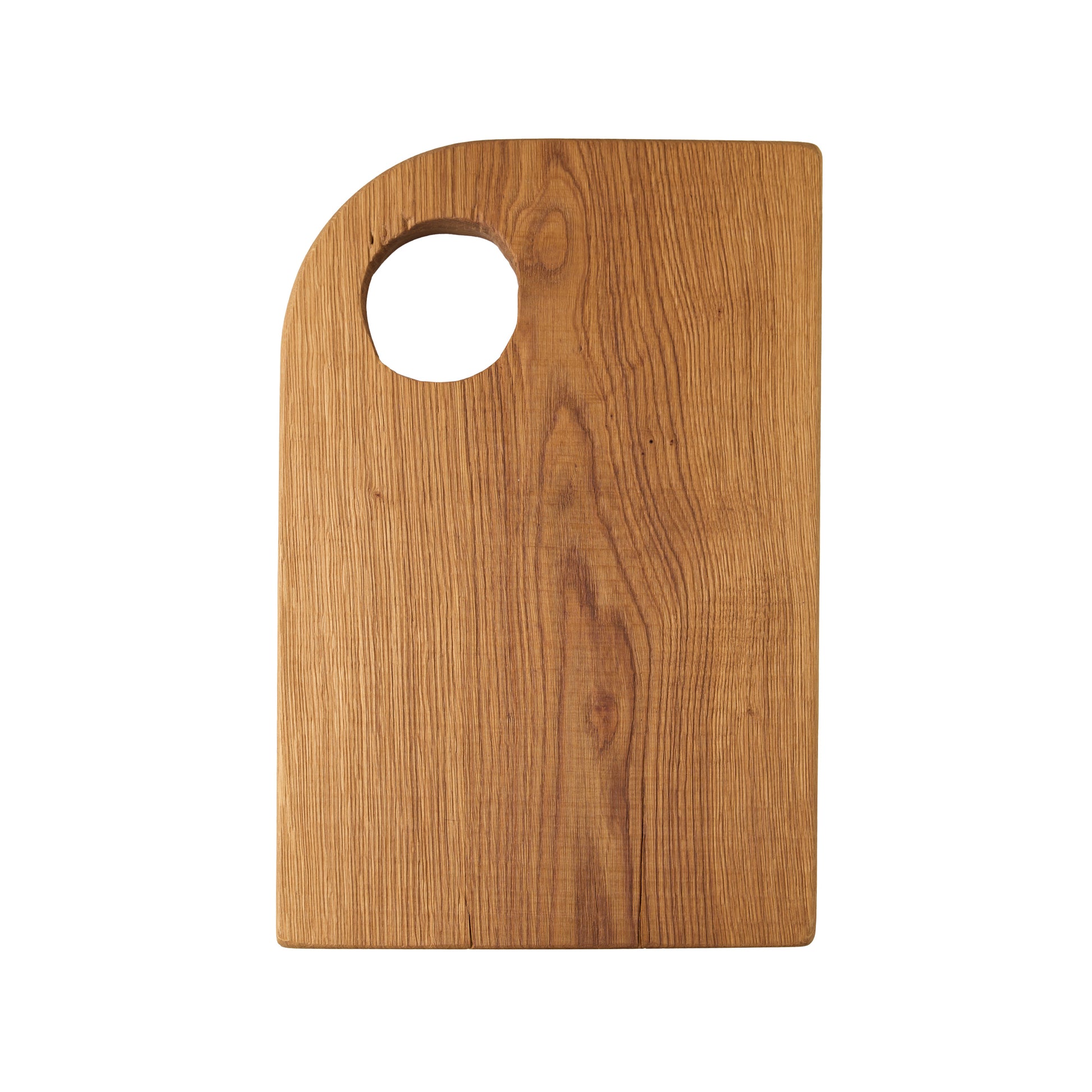 Diane Keaton + Hudson Grace Small Oak Barnwood Serving Board, rectangular reclaimed wood with round cutout handle.