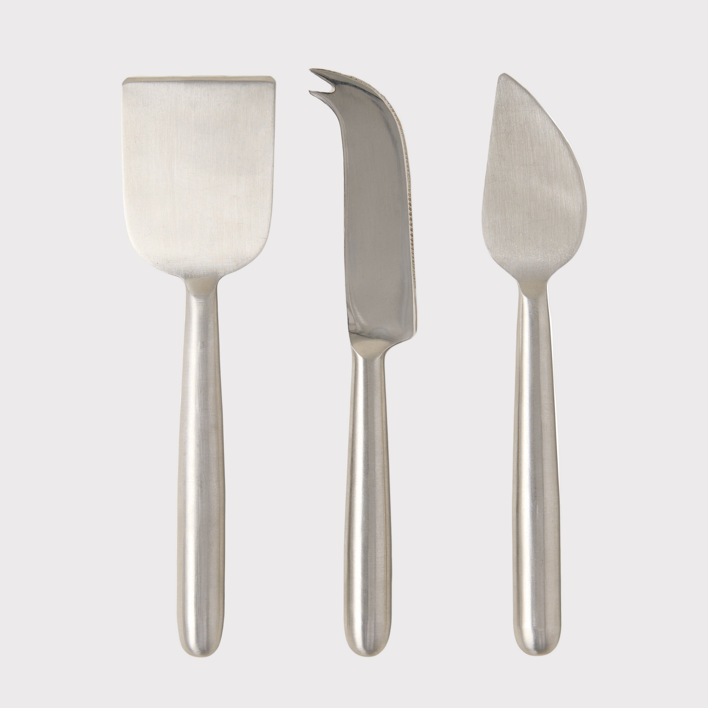 Diane Keaton + Hudson Grace 3-piece stainless steel cheese knife set with hard, soft, and crumbling knives.
