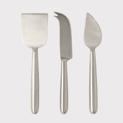 Diane Keaton + Hudson Grace 3-piece stainless steel cheese knife set with hard, soft, and crumbling knives.