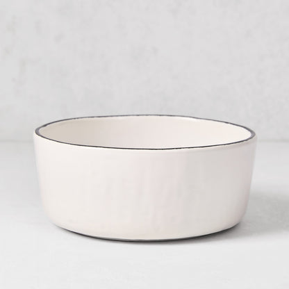 Diane Keaton + Hudson Grace Studio stoneware bowl with hand-painted black rim and textured white base.
