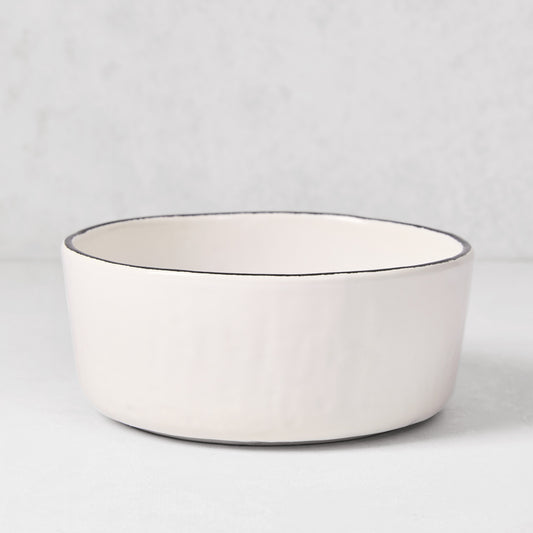 Diane Keaton + Hudson Grace Studio stoneware bowl with hand-painted black rim and textured white base.