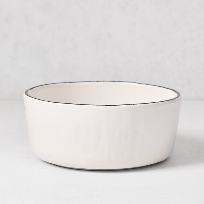 Diane Keaton + Hudson Grace Studio stoneware bowl with hand-painted black rim and textured white base.