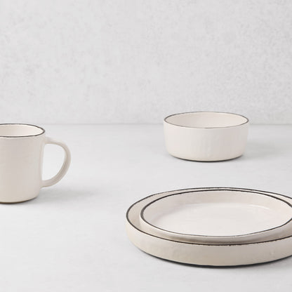 Diane Keaton + Hudson Grace Studio Black Rim Stoneware Salad Plate, textured white base, hand-painted black edge.