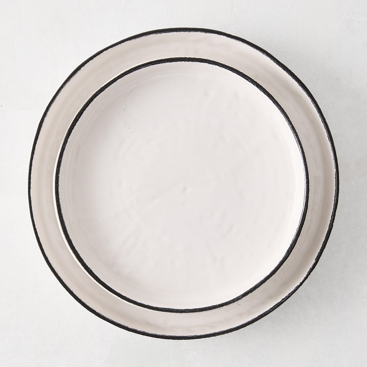 Diane Keaton + Hudson Grace Studio Black Rim Stoneware Salad Plate, hand-painted black edge, textured white base.