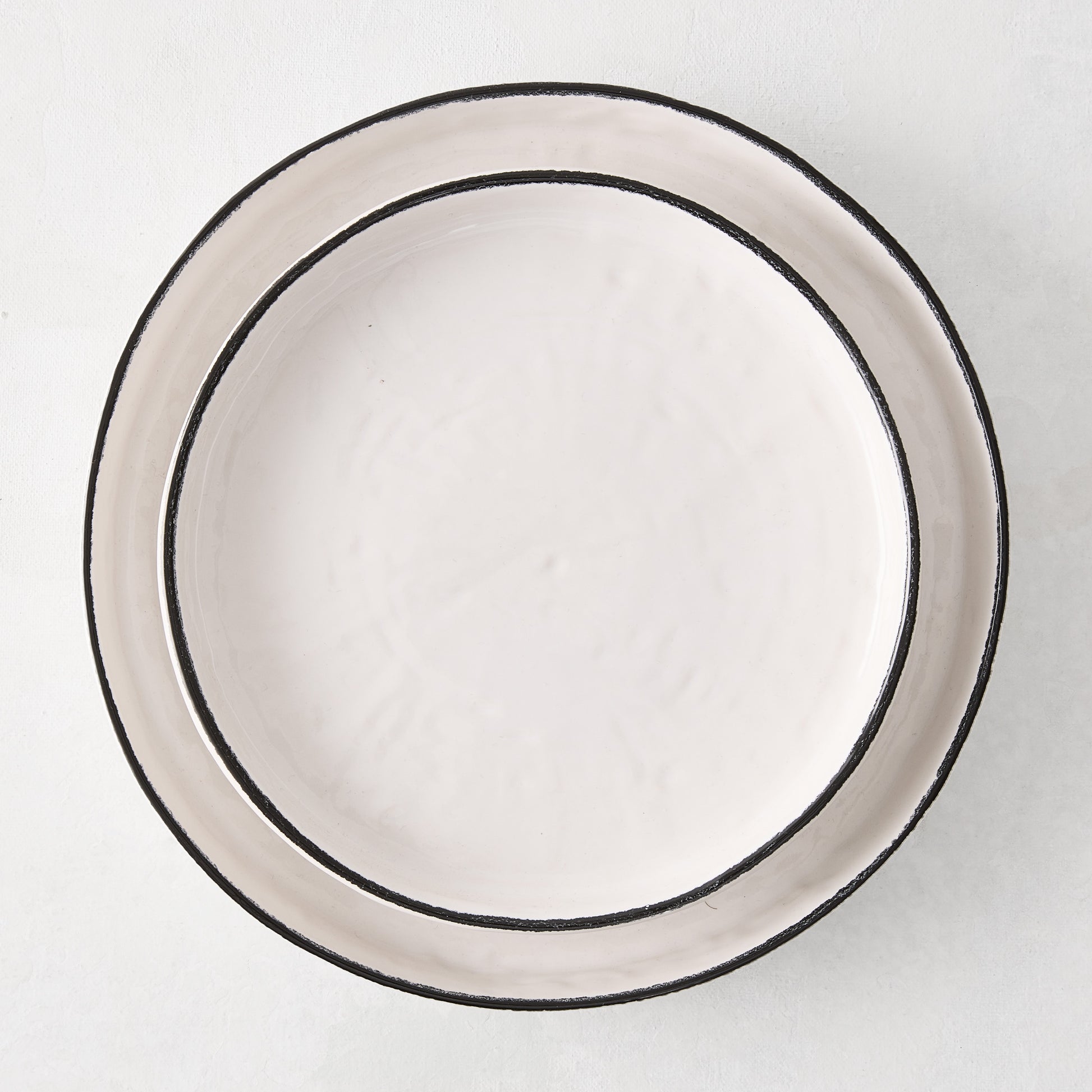 Diane Keaton + Hudson Grace Studio Black Rim Stoneware Salad Plate, hand-painted black edge, textured white base.