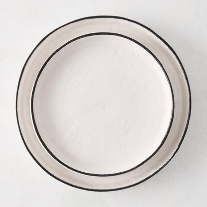 Diane Keaton + Hudson Grace Studio Black Rim Stoneware Salad Plate, hand-painted black edge, textured white base.