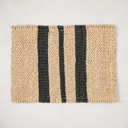 Diane Keaton + Hudson Grace tan and black abaca stripe woven placemat.