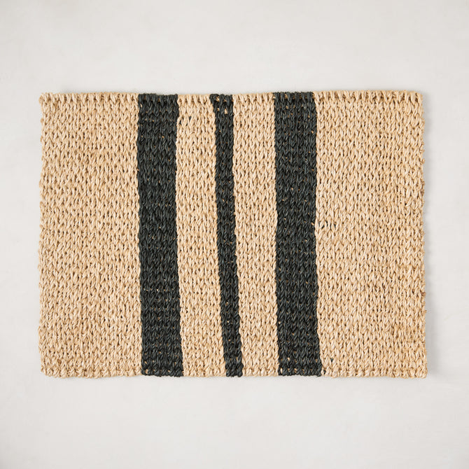 Diane Keaton + Hudson Grace tan and black abaca stripe woven placemat.