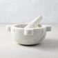 Diane Keaton + Hudson Grace white marble mortar and pestle, handcrafted with natural variations.