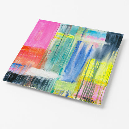 Kerri Rosenthal "Don’t Rain On My Parade" art print, abstract colorful brushstrokes, pink, blue, yellow, black.