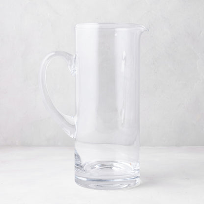 Downtown Tall Glass Bar Pitcher, clear, straight-sided, with handle and pour spout.