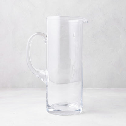 Downtown Tall Glass Bar Pitcher, clear, straight-sided design, with handle and pour spout.