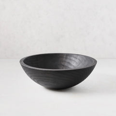 13" ebonized spalted wood bowl with dark, rich finish highlighting natural grain.
