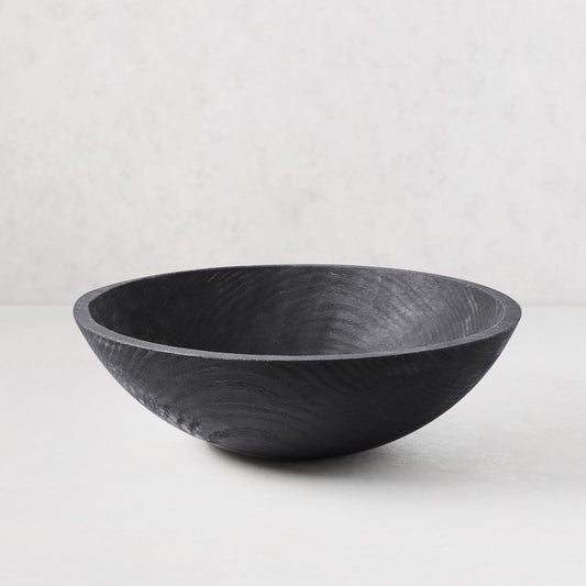 15" ebonized spalted wood bowl with dark finish and visible wood grain.
