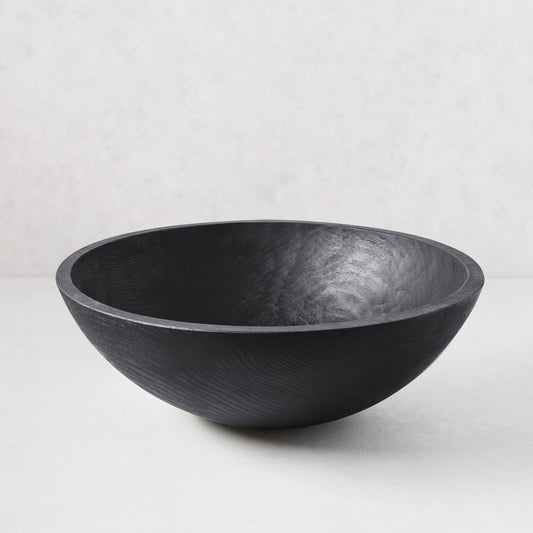 18" ebonized spalted wood bowl with a rich, dark finish and visible wood grain.