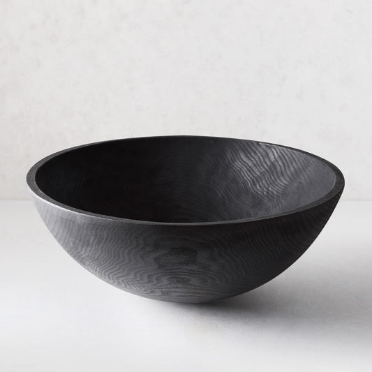 21" Ebonized Wood Bowl by Peterman's, dark finish highlighting wood grain.