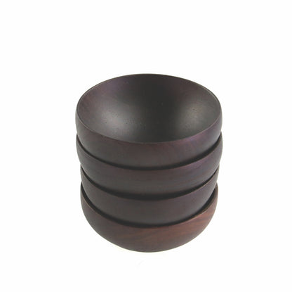 Stack of four dark brown ebony teak wood pinch bowls, 2.5" Dia x 1"H.