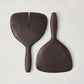 Ebony Teak Wood Short-Handled 2-Piece Serving Set: dark brown, wide, handcrafted teak wood servers.