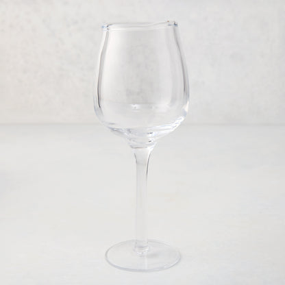 Elijah Large Scissor-Cut Wine Glass, 14 oz, clear thick air-blown glass with a rippled rim.