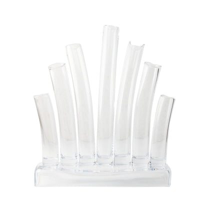 Large Elli clear scissor-cut glass vase with seven individual stair-step tubes on a rectangular base.