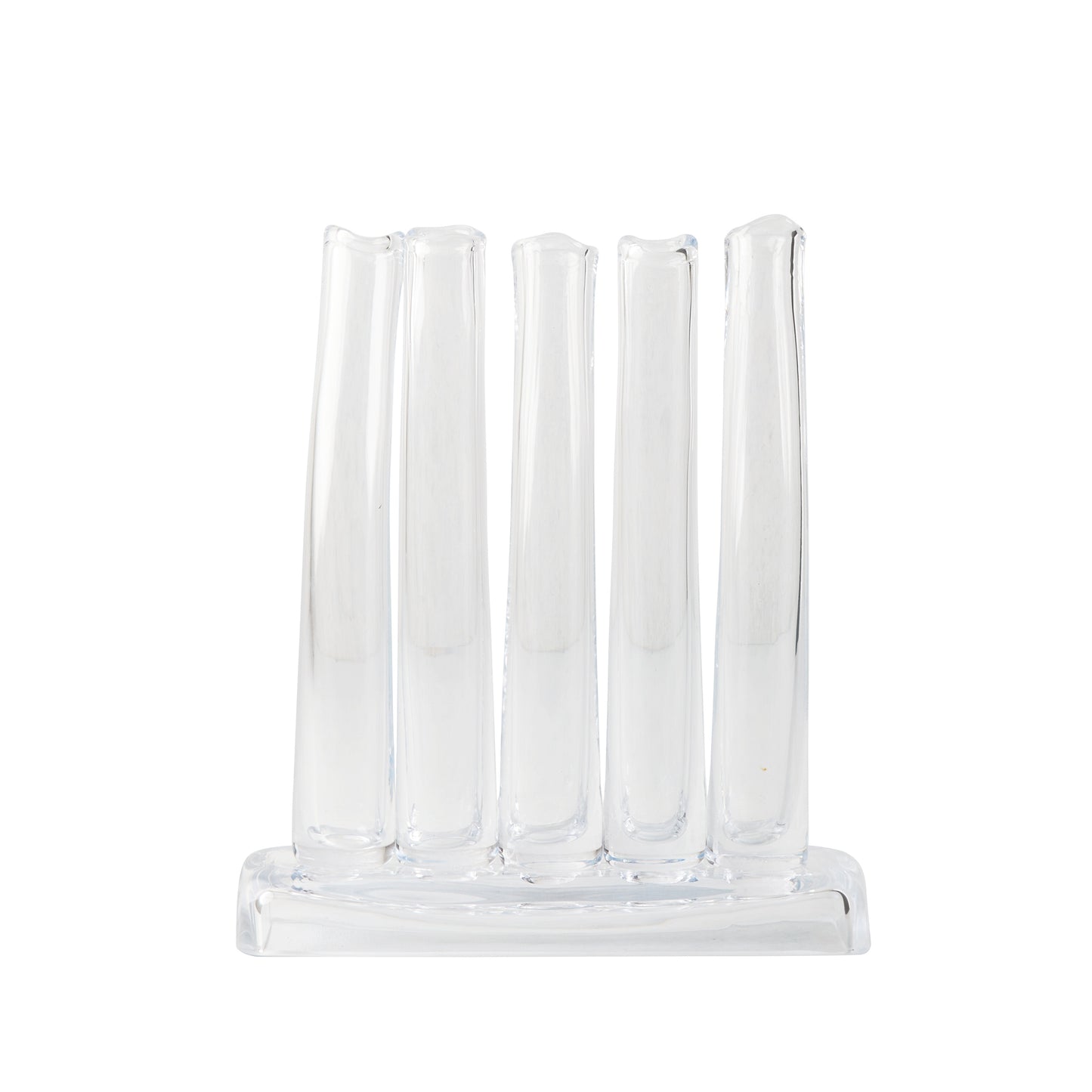 Elli Small Scissor-Cut Glass Vase, clear, rectangular base with five attached vertical tubes.