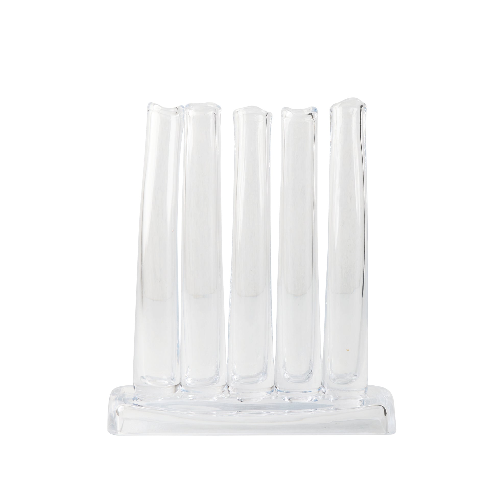 Elli Small Scissor-Cut Glass Vase, clear, rectangular base with five attached vertical tubes.