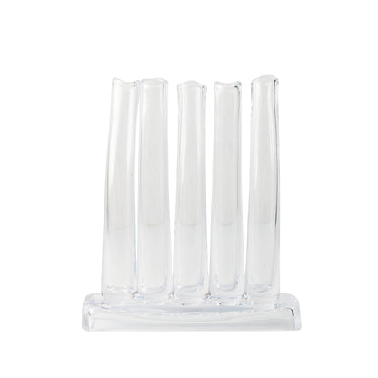 Elli Small Scissor-Cut Glass Vase, clear, rectangular base with five attached vertical tubes.