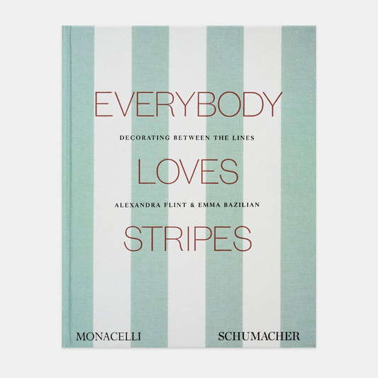 Hardcover "Everybody Loves Stripes" book with wide mint green and white vertical stripes.
