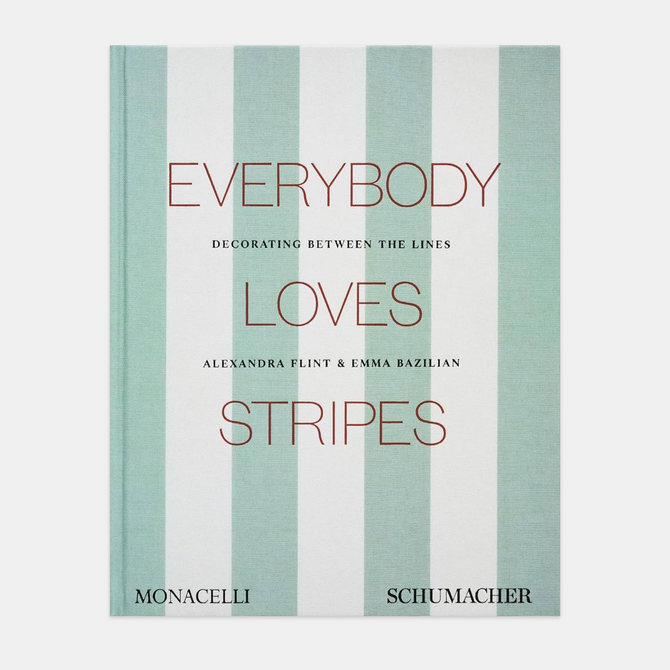 Hardcover "Everybody Loves Stripes" book with wide mint green and white vertical stripes.