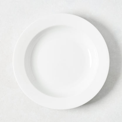 Hudson Grace Everyday Porcelain Bowl, classic white, 9.3" Dia, with a wide rim.