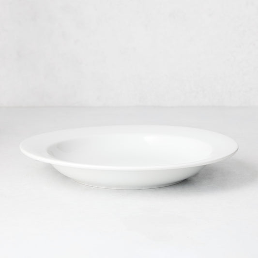 Everyday Porcelain Bowl, a classic white soup bowl with a wide rim.