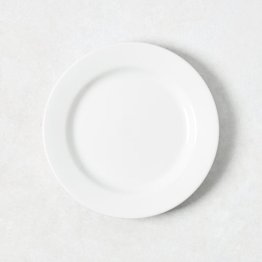 Everyday Porcelain Bread/Appetizer Plate, 6.5" Dia, white glaze, classic rim.