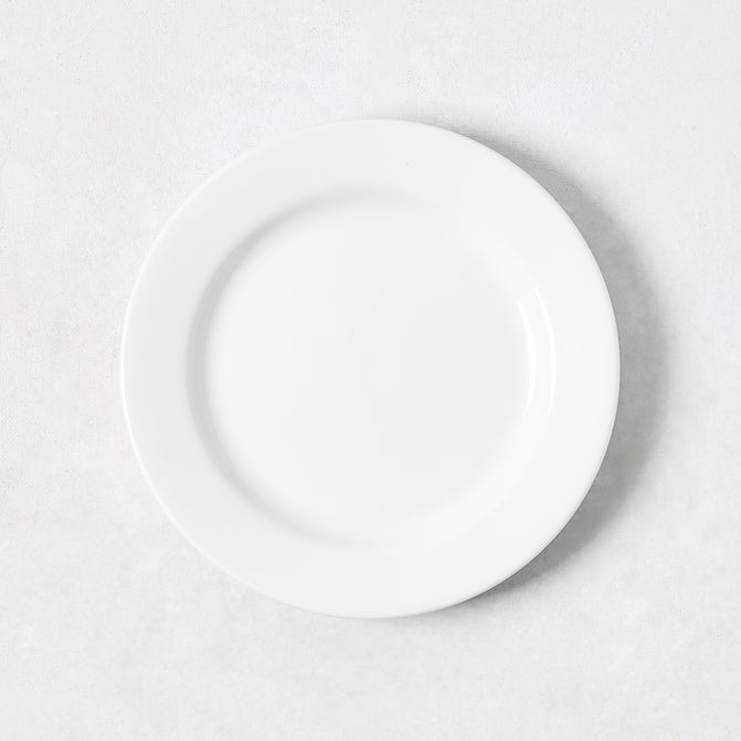 Everyday Porcelain Bread/Appetizer Plate, 6.5" Dia, white glaze, classic rim.