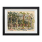 F. Pacanowska Luxembourg Garden #3 watercolor print, blues/greens on beige, black framed, 25"x30".