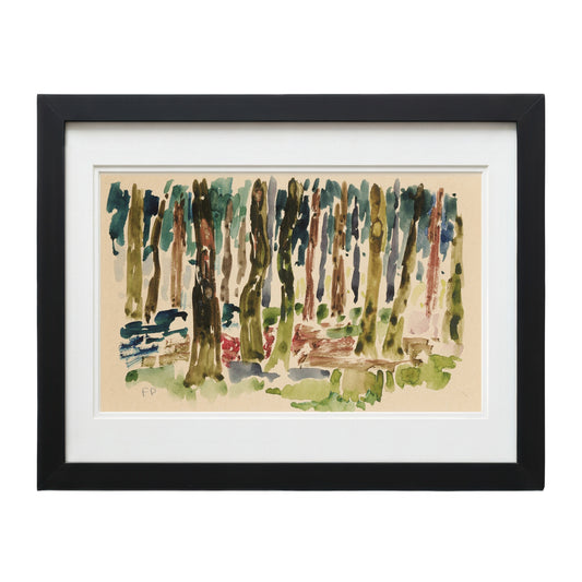 F. Pacanowska Luxembourg Garden #4 watercolor print, framed in black wood, 25"x30".