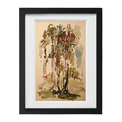 F. Pacanowska Luxembourg Garden #6 watercolor print, blue/green sketch on beige, black framed, 25"x30".