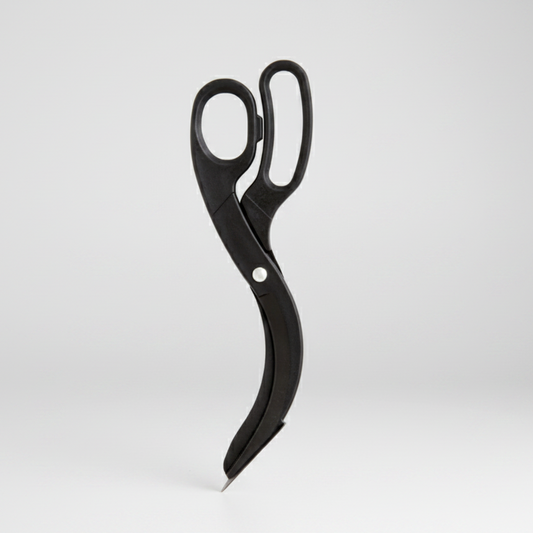 Fante's Cousin Glinda's black nylon pizza scissors with a spatula-style tip, 10.3"L.