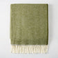 Fern Green Italian Herringbone Throw Blanket, 51"W x 67"L, with decorative cream fringe.