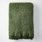 Folded Fern Green Mohair Throw Blanket, 72"L x 51"W, with a soft, shaggy texture.