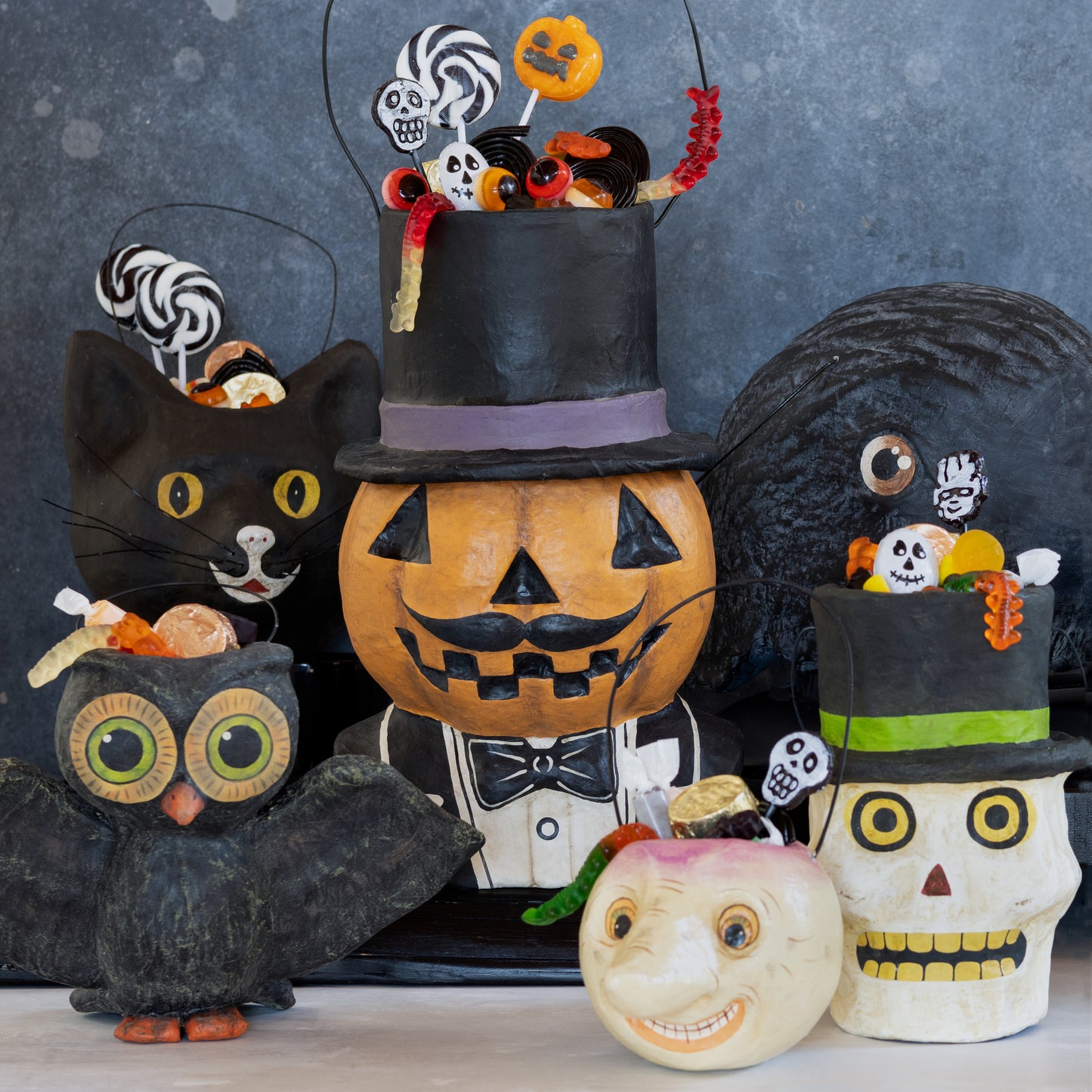 Flying Owl Papier-Mâché Halloween Candy Bucket
